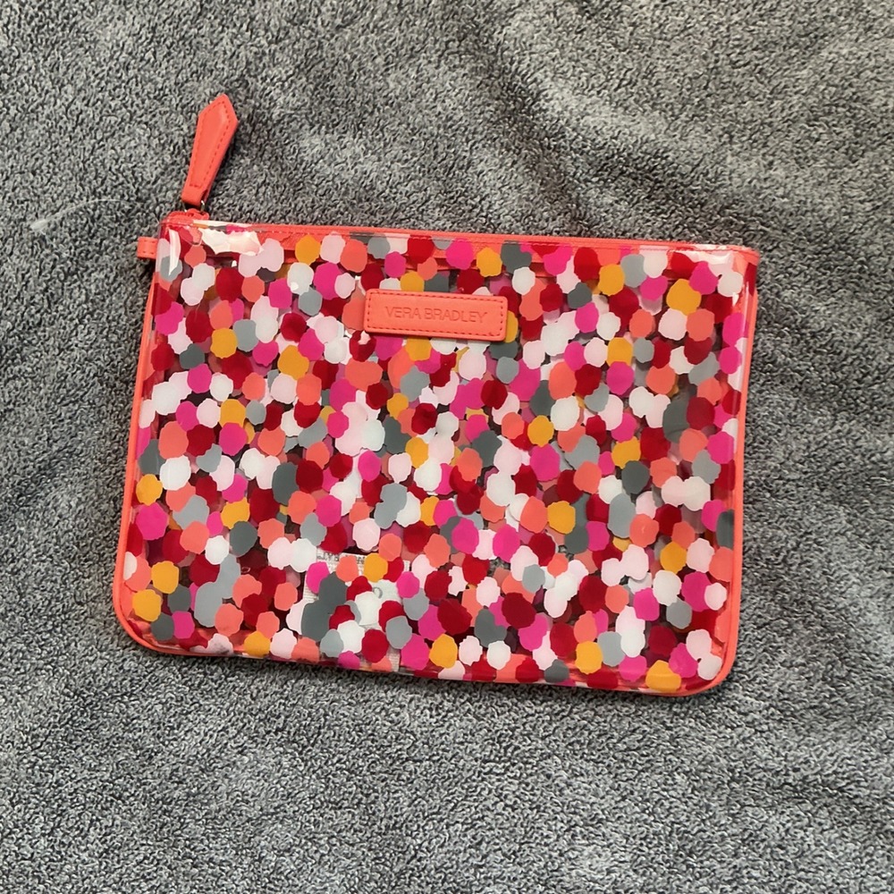 Vera Bradley Clear Confetti Dot Cosmetic Pouch Pink Red Orange NWT